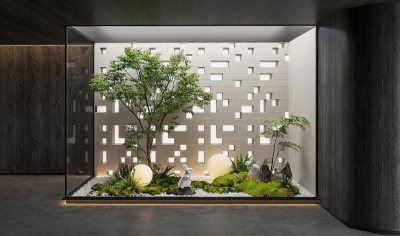 现代庭院小品 室内景观造景 室内小品 石头 植物景观 盆栽盆景 植物绿植